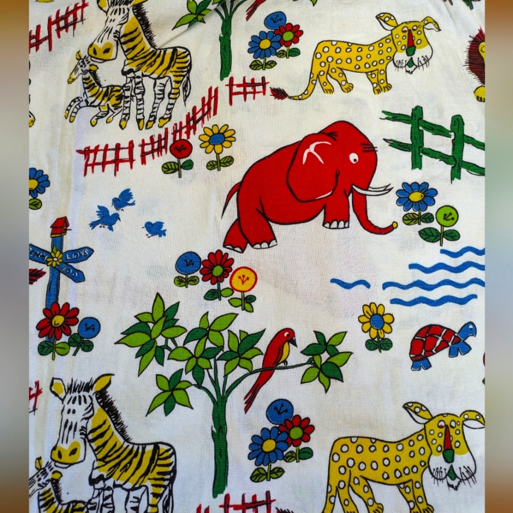 Vintage mid-century children's nursery print fabric